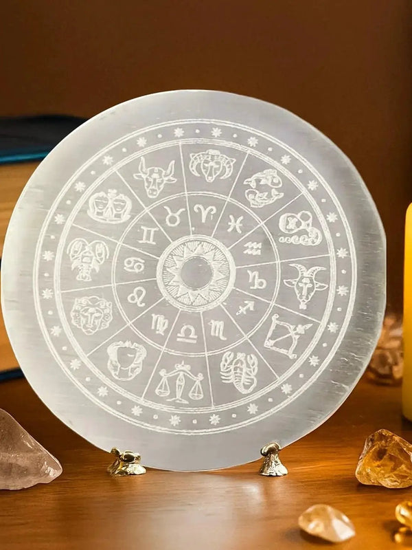 Brahmatells Selenite Charging Plate with Om Engraving - 8cm by Brahmatells