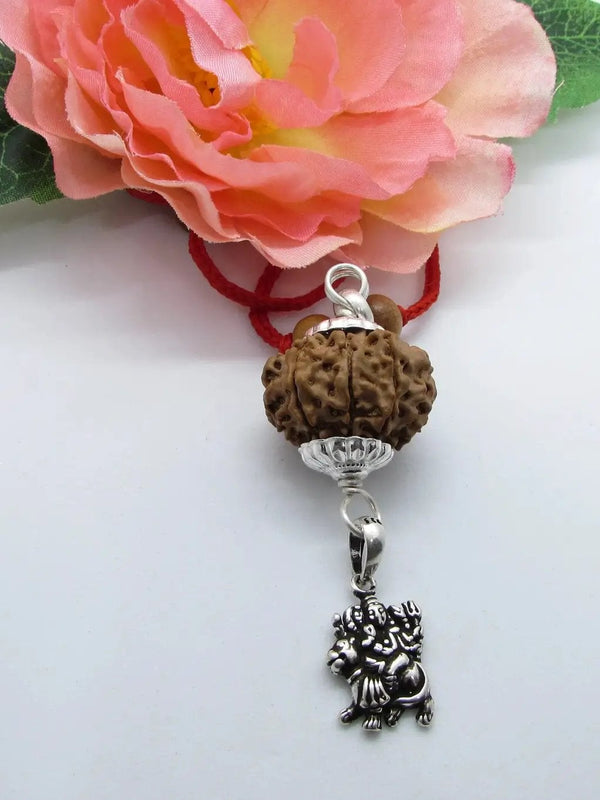 9 Mukhi Rudraksha Pendant with Durga in Silver | Brahmatells by Brahmatells