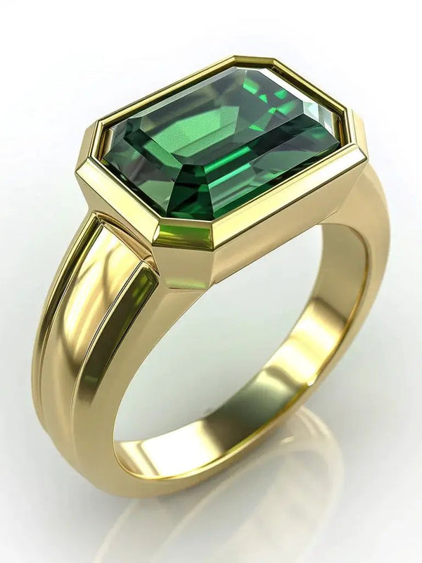 Intense Dark-Green Emerald Rectangle Ring - Panna | Brahmatells Astro Collection by Brahmatells