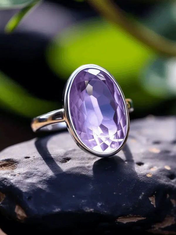Amethyst Kathaila Round Silver Ring - Saturn's Spiritual Essence | Brahmatells by Brahmatells
