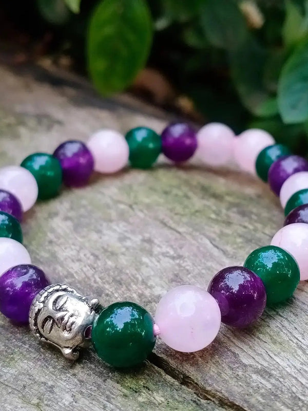 Amethyst, Rose Quartz, Green Jade Goodluck Bracelet | Brahmatells by Brahmatells