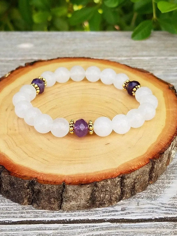 Angel Bracelet with Snow Quartz & Faceted Amethyst | Brahmatells by Brahmatells