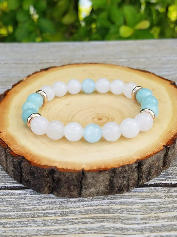 Angel Calming Bracelet with Snow Quartz, Amazonite & Aquamarine | Brahmatells by Brahmatells
