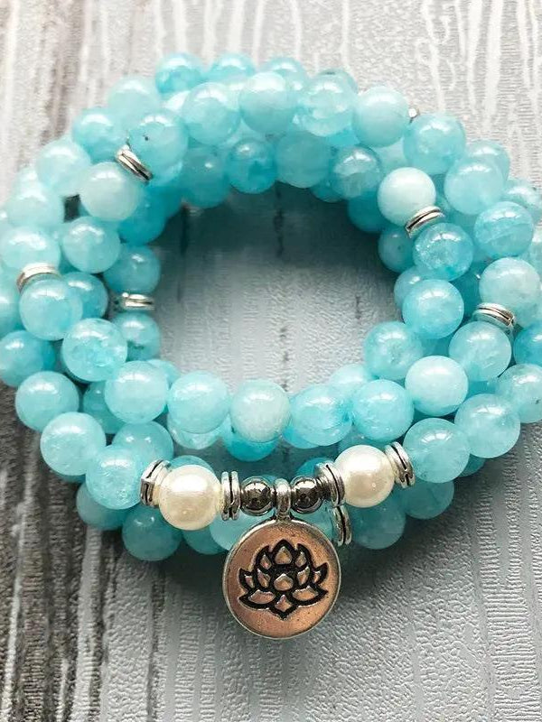 Aquamarine Stone Mala - 108 Natural Gemstone Beads for Meditation | Brahmatells by Brahmatells