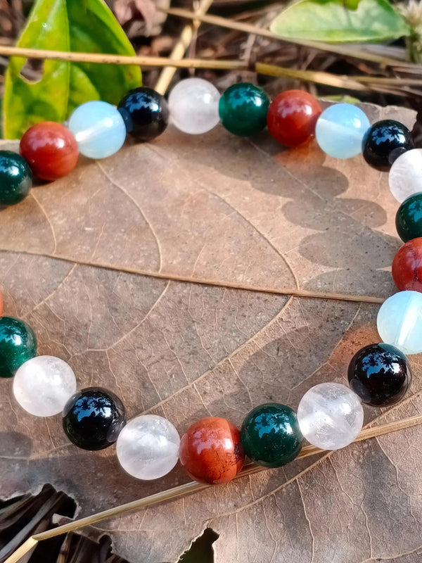 Beauty & Balance Bracelet: Rose Quartz, Red Jasper, Green Jade, Opalite, Black Tourmaline | Brahmatells by Brahmatells