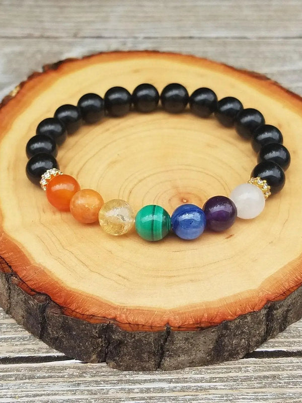 Black Tourmaline 7 Chakra Healing Bracelet | Brahmatells by Brahmatells