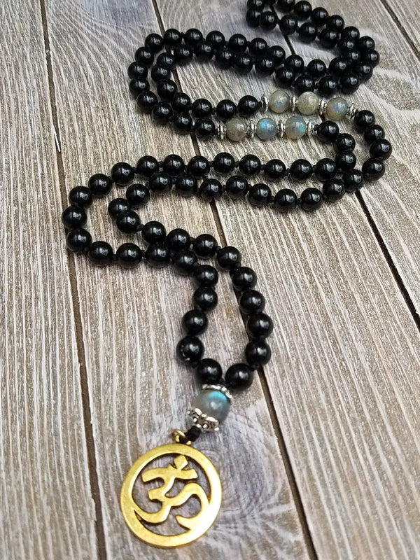 Black Tourmaline & Labradorite Empath Protection Mala | Spiritual Harmony | Brahmatells by brahmatells