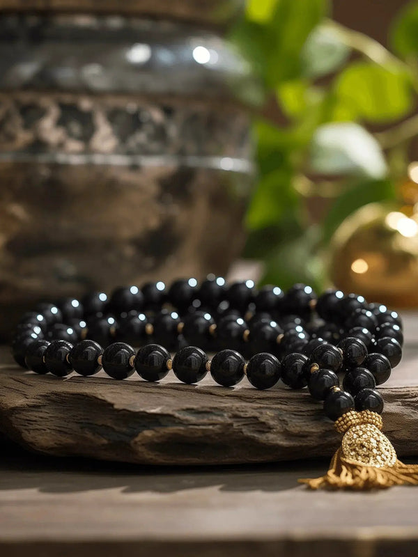 Black Tourmaline Mala Beads for Protection & Grounding | Brahmatells by Brahmatells