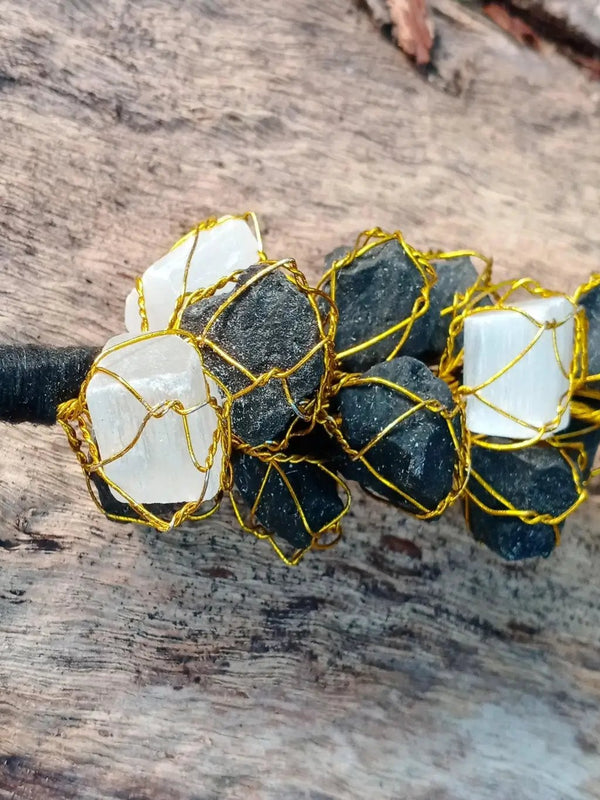 Black Tourmaline Selenite Hanging | Brahmatells by Brahmatells