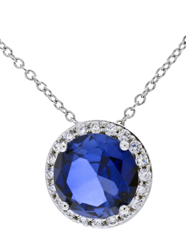 Blue Sapphire Round Pendant - Saturn's Elegance | Brahmatells by Brahmatells