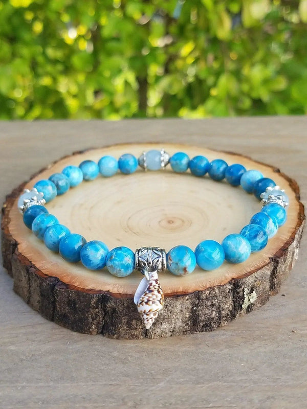 Brahmatells Apatite and Aquamarine Seashell Bracelet | Embrace Oceanic Serenity by Brahmatells