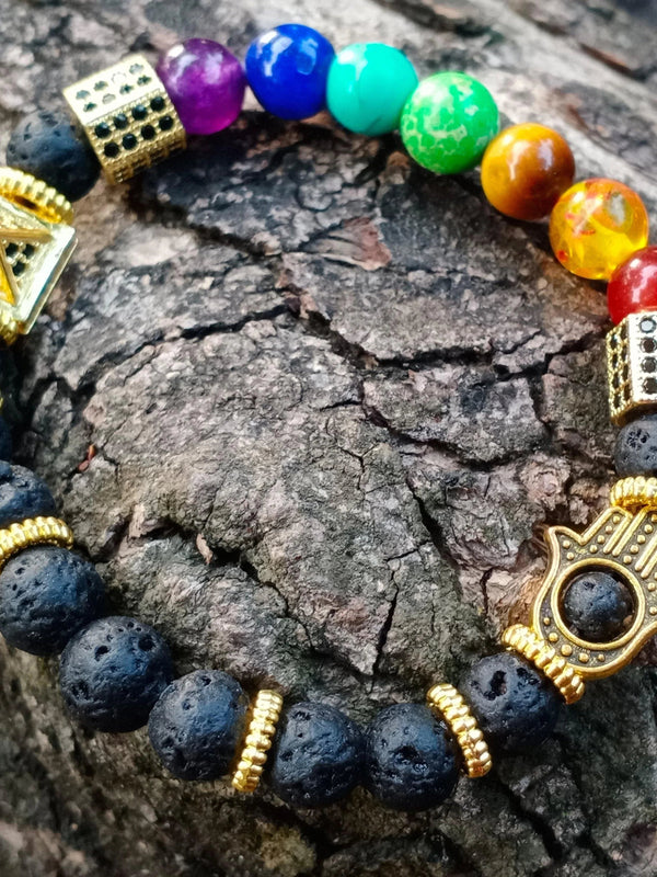 Brahmatells Lava Rock 7 Chakra Bracelet with Charms – Embrace Balance and Style by Brahmatells