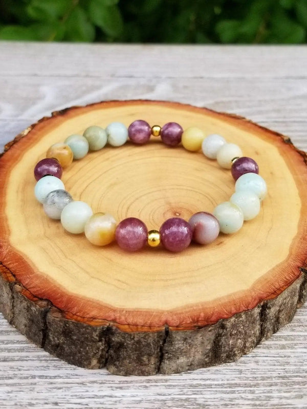 Calming Peace Bracelet with Amazonite & Lepidolite - Brahmatells Astro Collection by Brahmatells