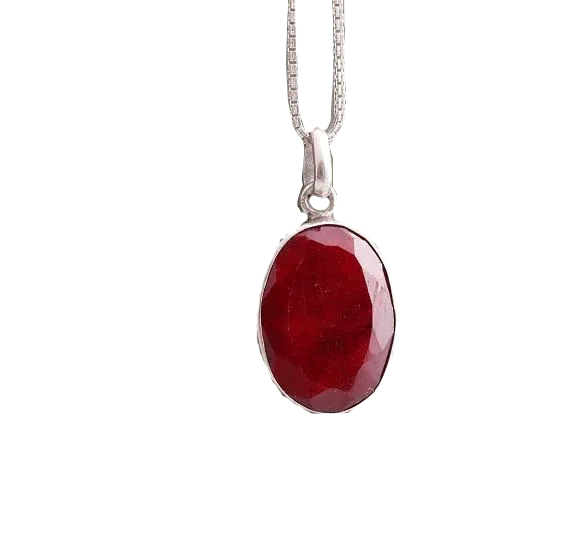 Cherry Red Ruby Manak Pendant in Silver - Sun's Vitality | Brahmatells by Brahmatells