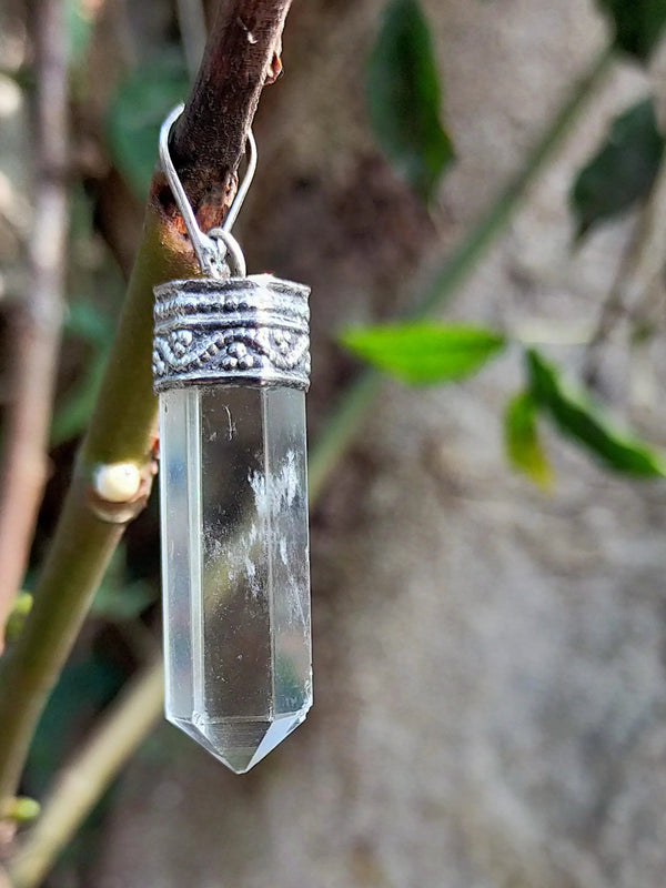 Clear Quartz Crystal Pencil Pendant by Brahmatells