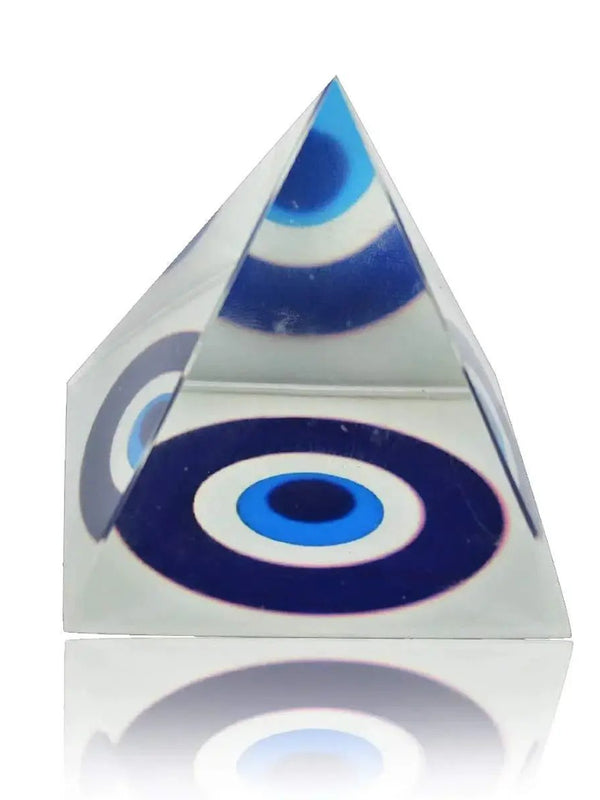 Crystal Evil Eye Glass Pyramid (Clear and Blue, Standard) by Brahmatells