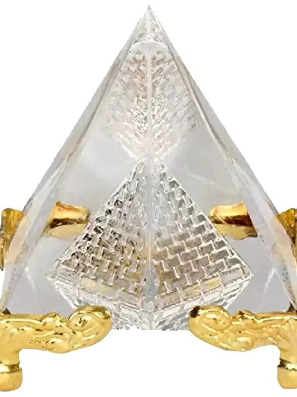 Crystal Glass Pyramid with Golden Stand by Brahmatells