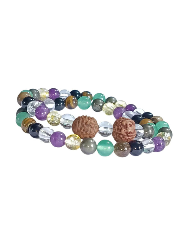 Divine Balance 54-Bead Rudraksha Bracelet – Chakra Stone Combo