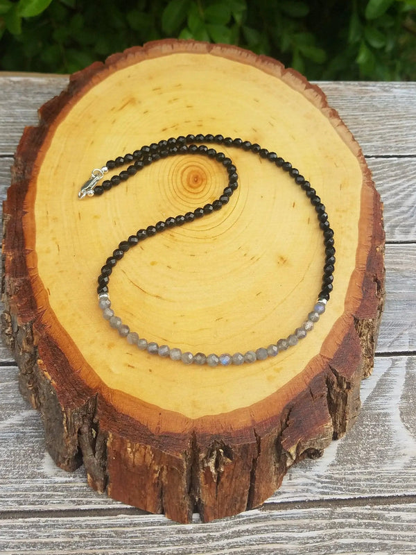 Dainty Protection Necklace: Black Onyx & Labradorite | Brahmatells by brahmatells