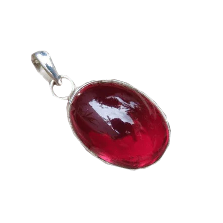 Jam Red Ruby Manak Oval Pendant in Silver - Sun's Brilliance | Brahmatells by Brahmatells