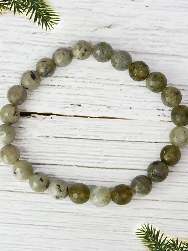 Labradorite Bracelet - 8mm Diamond Cut Beads | Brahmatells by Brahmatells