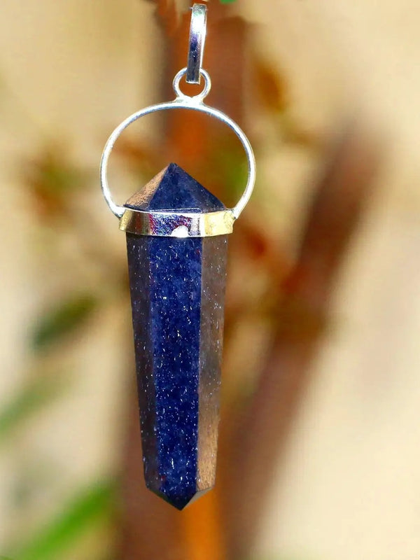 Lapiz Lazuli Double Side Pendant Dark Blue by Brahmatells
