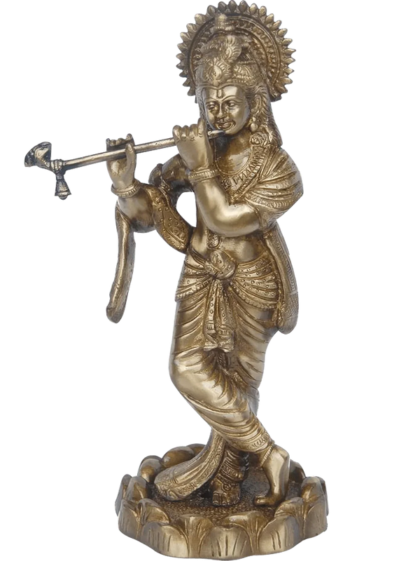 Lord Krishna Brassware Statue In Antique Finish by Brahmatells