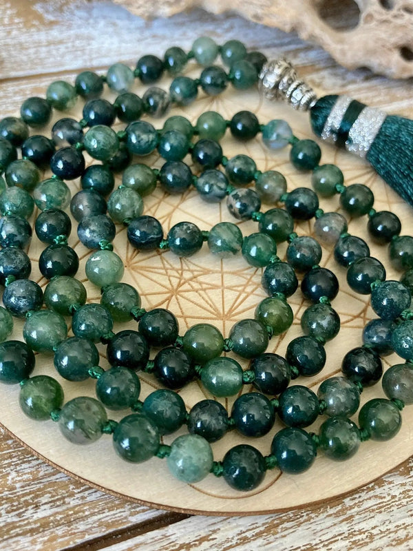 Moss Agate Japa Mala for Meditation | Brahmatells by Brahmatells