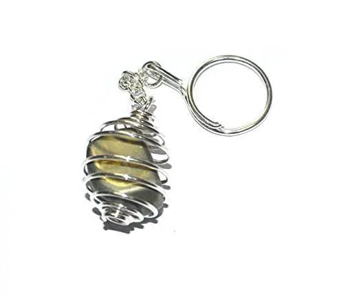 Natural Pyrite Crystal Tumble Key Chain Key Ring For Chakra And Reiki Healing by brahmatells