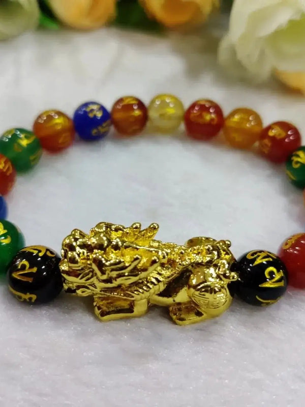 Om Mani Padme Hum Black Obsidian & Onyx Feng Shui Bracelet by Brahmatells