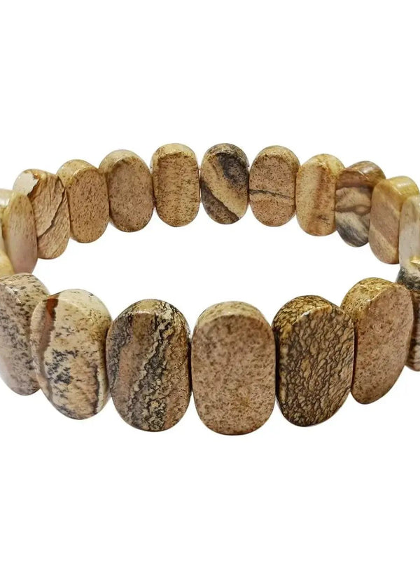 Picture Jasper Oval Faceted Bracelet – Unisex Natural Stone by Brahmatells