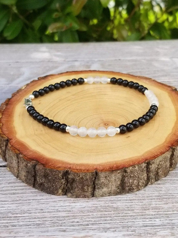 Protection Anklet – Selenite & Black Tourmaline, Sterling Silver by Brahmatells