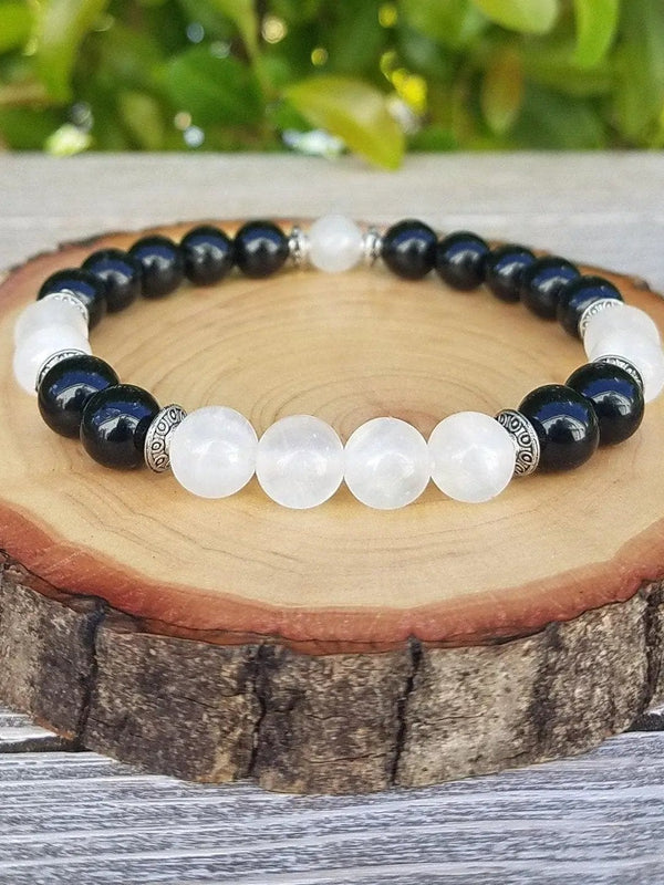 Protection Bracelet – Selenite & Tourmaline for Energy Shielding by Brahmatells