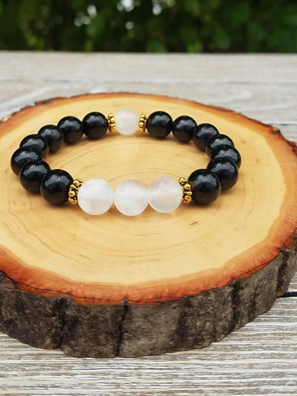 Selenite & Black Tourmaline Protection Bracelet | Aura Shield by Brahmatells