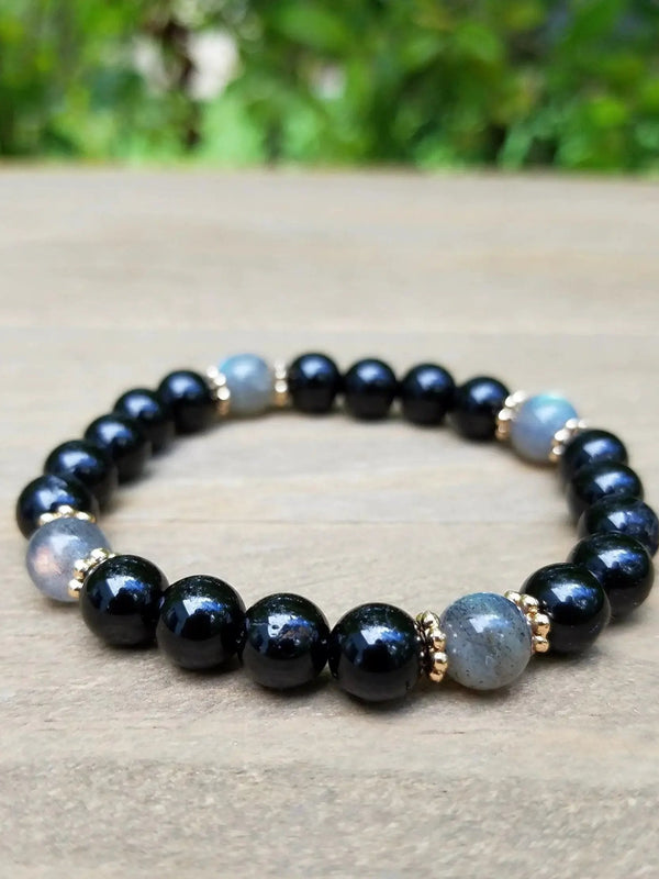 Protection Bracelet | Labradorite & Black Tourmaline Beaded Jewelry by Brahmatells