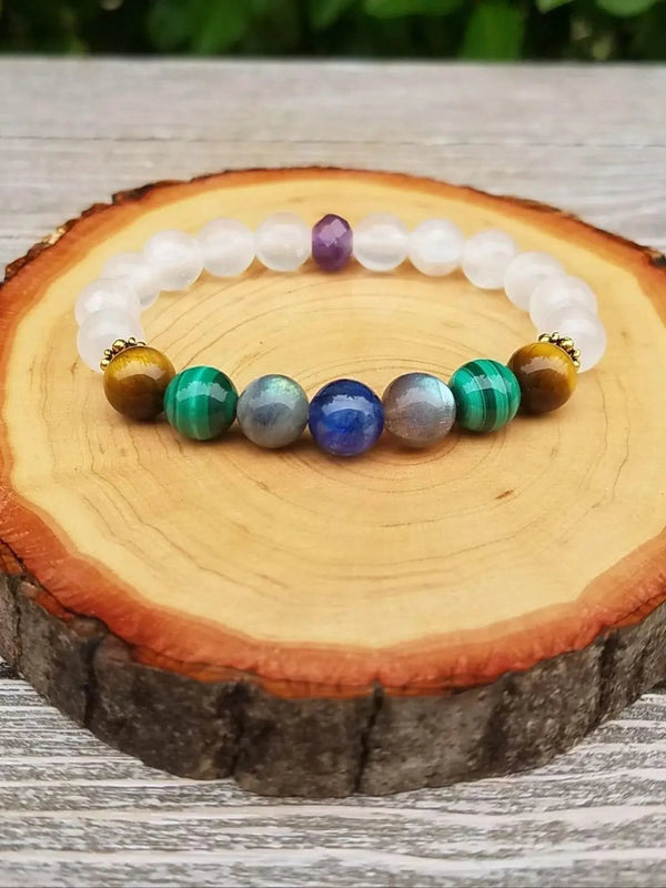 Empath Protection Bracelet – Selenite, Kyanite & Amethyst by Brahmatells
