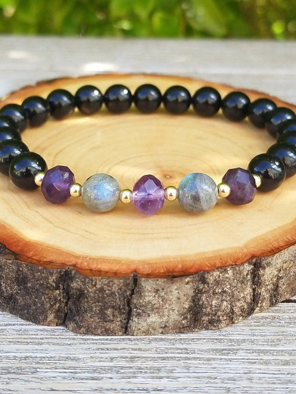 Psychic Protection Bracelet | Labradorite, Amethyst & Black Tourmaline by Brahmatells