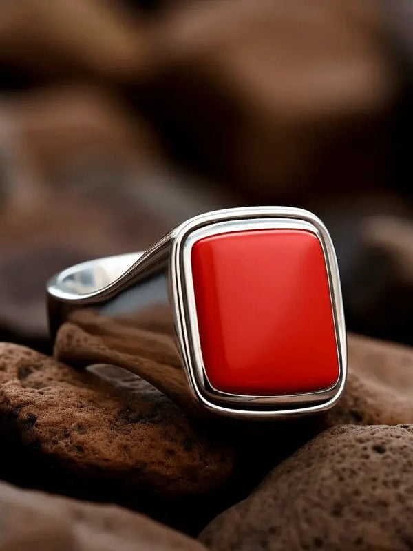 Red Coral Mars Ring in Silver | Brahmatells by Brahmatells