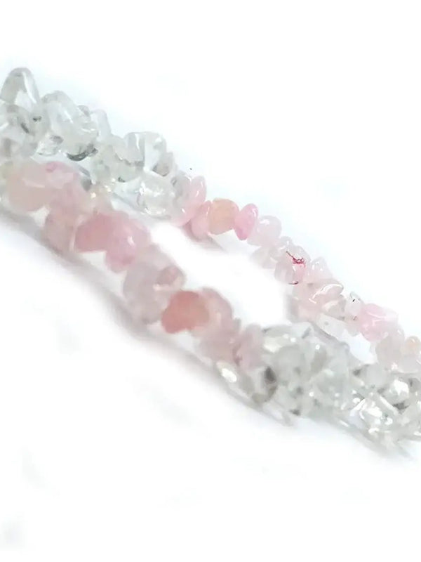 Rose & Clear Quartz Chip Bracelet – Stretchable Unisex Style by Brahmatells