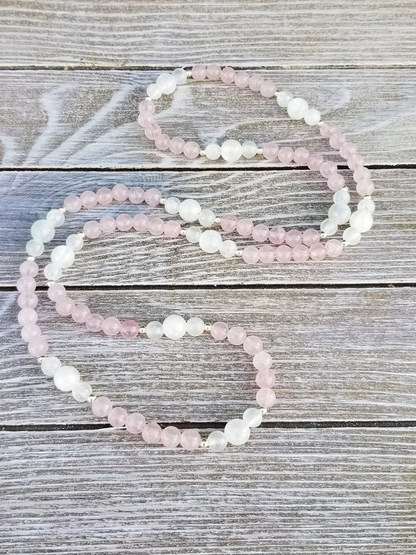 Rose Quartz & Selenite Healing Mala Necklace - 108 Beads of Harmony | Brahmatells by brahmatells