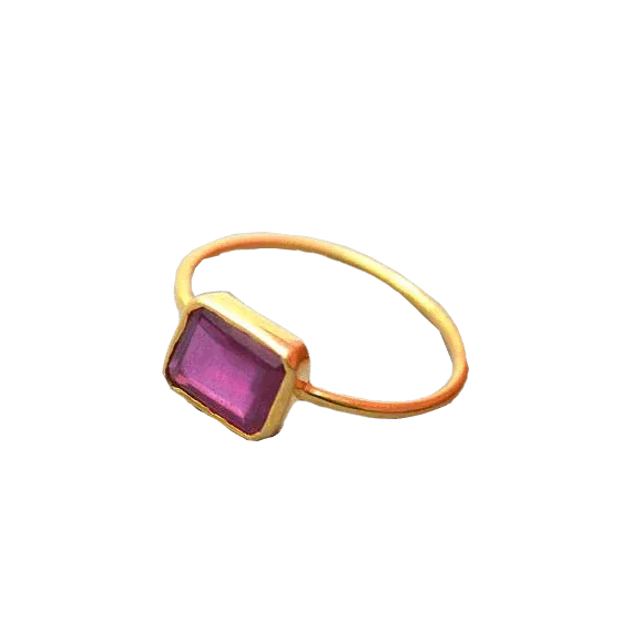 Ruby Manak Baguette-Rectangle Wine-Red Ring | Brahmatells by Brahmatells