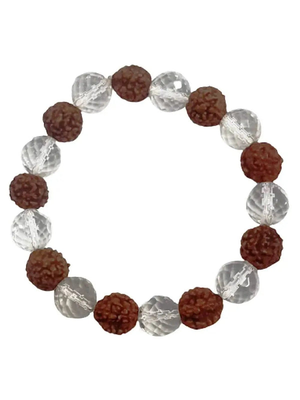 Rudraksh & Sphatik Bracelet - 8mm Diamond Cut Beads for Men & Women by Brahmatells