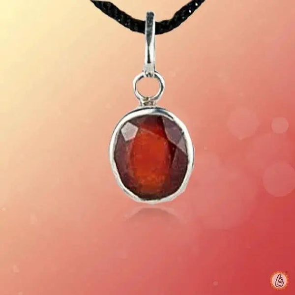 Saturn's Charm: Hessonite Gomed Round Silver Pendant | Brahmatells by Brahmatells