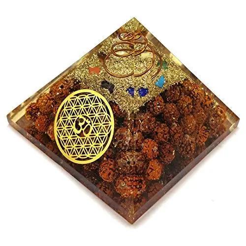 Seven Chakra Energy Generator Pyramid For Vastu Correction - Panchmukhi Rudraksha - Reiki Chakra - Flower of Life Om Symbol for Meditation & Healing (Brown) by Brahmatells