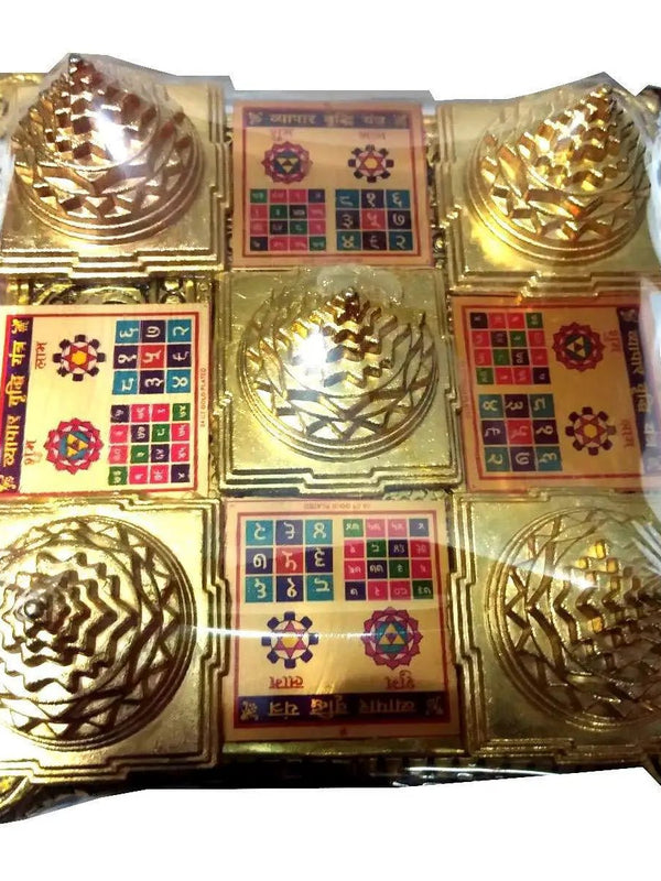 Shree Sampoorna Vyapar Vridhi Yantra Chowki for Pooja, Meditation, Prayer, Success Business (Gold) by Brahmatells