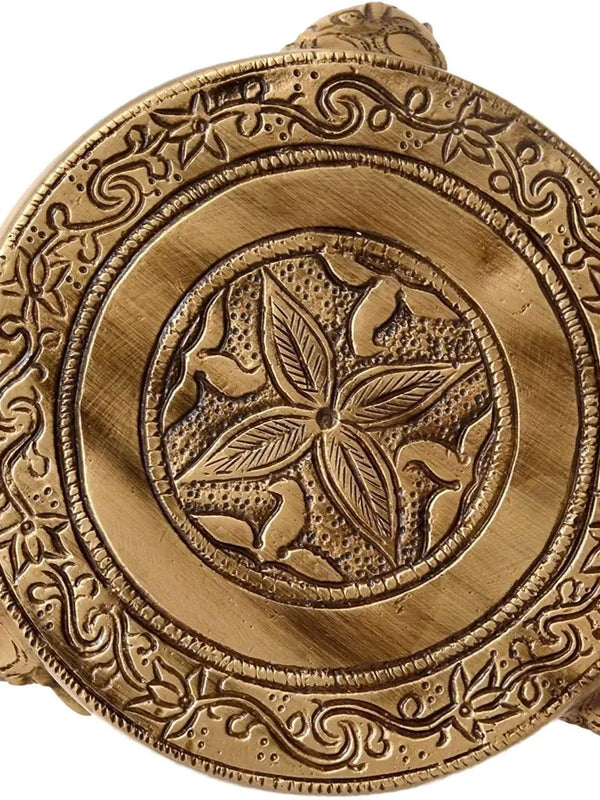Two Moustaches Elephant Pillars Design Brass Pooja Chowki, Standard, Brown by Brahmatells