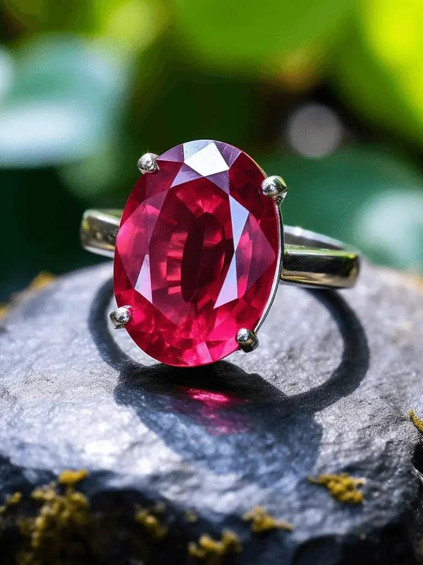 Vermilion Red Ruby Manak Oval Ring in Silver - Unleash Your Potential | Brahmatells by Brahmatells