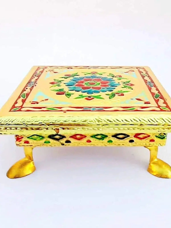 Wooden Bajot Chowki Handcrafted Multicolor Handmade (Small) by Brahmatells