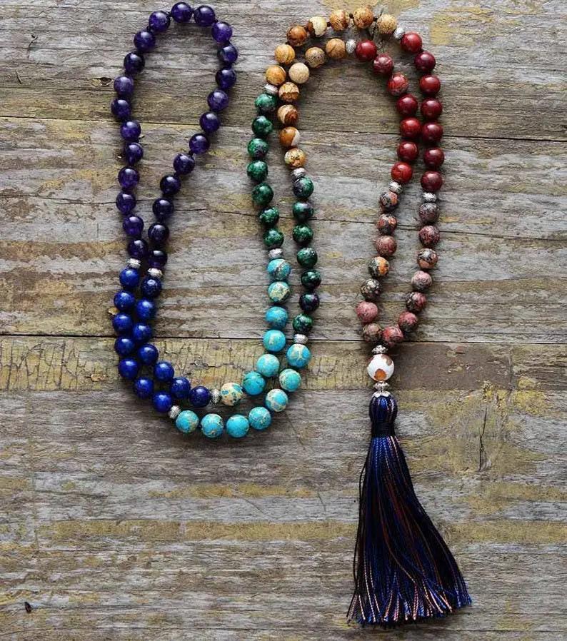 108 Beads Mala Necklace-Mala Prayer Tassel Necklace-Spiritual Yoga Meditation Balance Necklace Mental Health Protection by Brahmatells