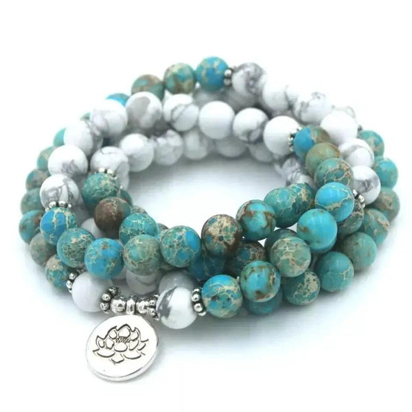 108 Mala Beads with Howlite and Turquoise Stones. Stunning Meditation Mala with Charm. Japa Mala. Prayer beads. by Brahmatells